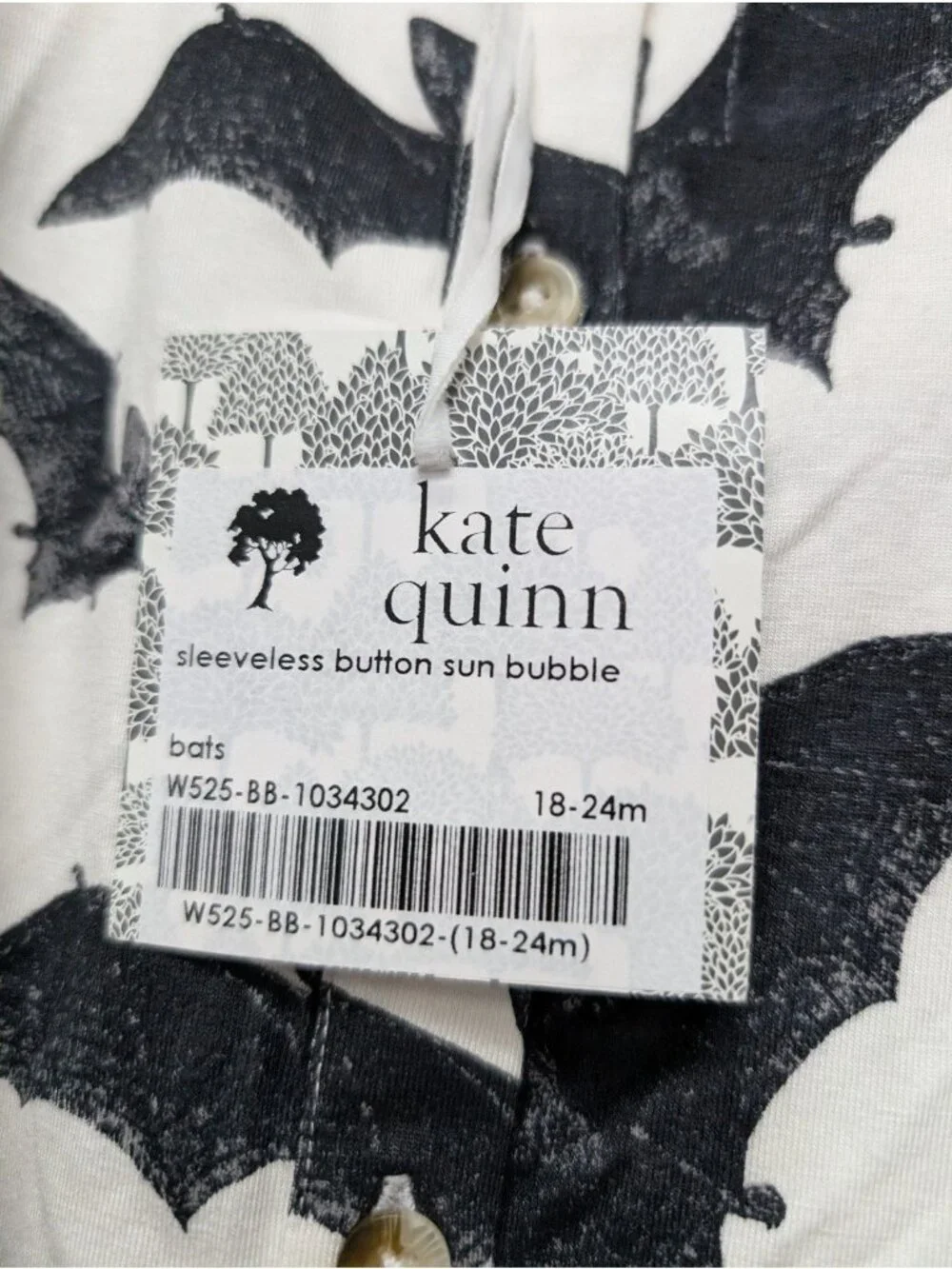 Kate Quinn Bamboo Black & White Bats Bubble 18-24 Baby Romper Spooky Halloween